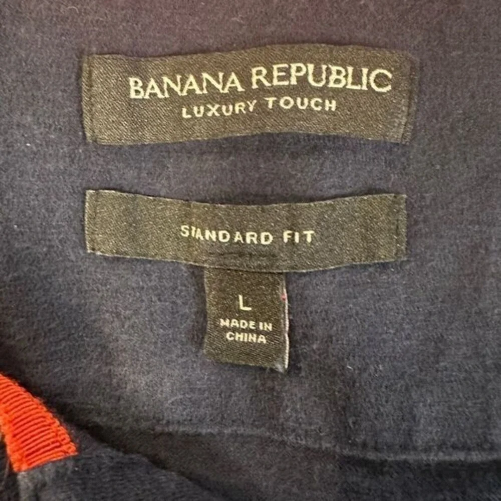 Banana Republic Shirt Men Large Blue Stripe Polo Luxury Touch Standard Fit Rugby